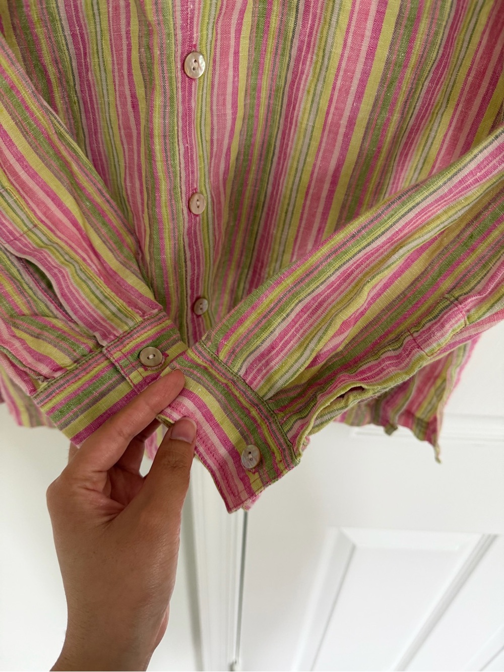 Sigrid Olsen Women 100% Linen Striped Long Sleeve Button Down Shirt Small Beach - Picture 7 of 11
